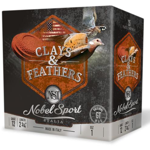 Nobel Sport Clays & Feathers Shotshells 12ga 2-3/4" 1oz 1300 fps #8 25/ct