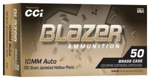 CCI 10MM AUTO 180 GR BLAZER BRASS JHP 50 RD/BX 10 BX/CS