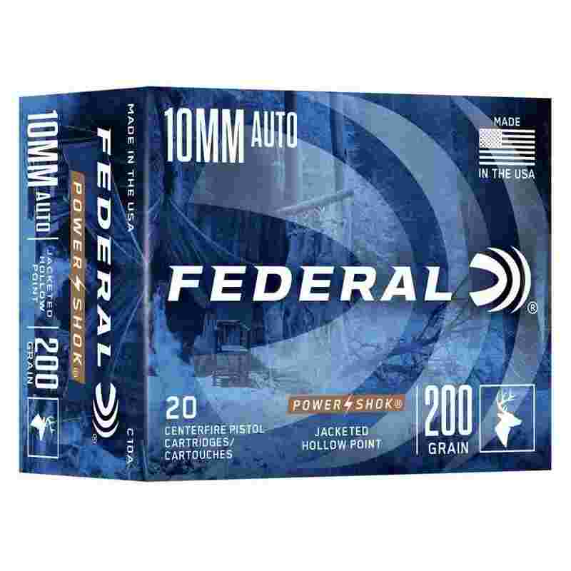 Federal Power-Shok Handgun Ammunition 10mm Auto 200gr JHP 1110 fps 20/ct