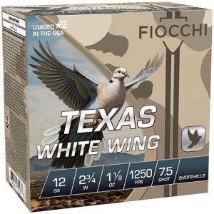 Fiocchi Texas White Wing Shotshells 12ga 2-3/8" 1-1/8oz 1250 fps #7.5 100/ct