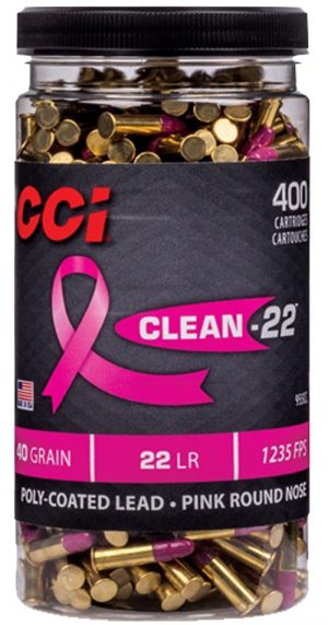 CCI High Velocity Clean-22 Ammunition Pink .22LR 40gr Poly Coated LRN  1235 fps 400/ct