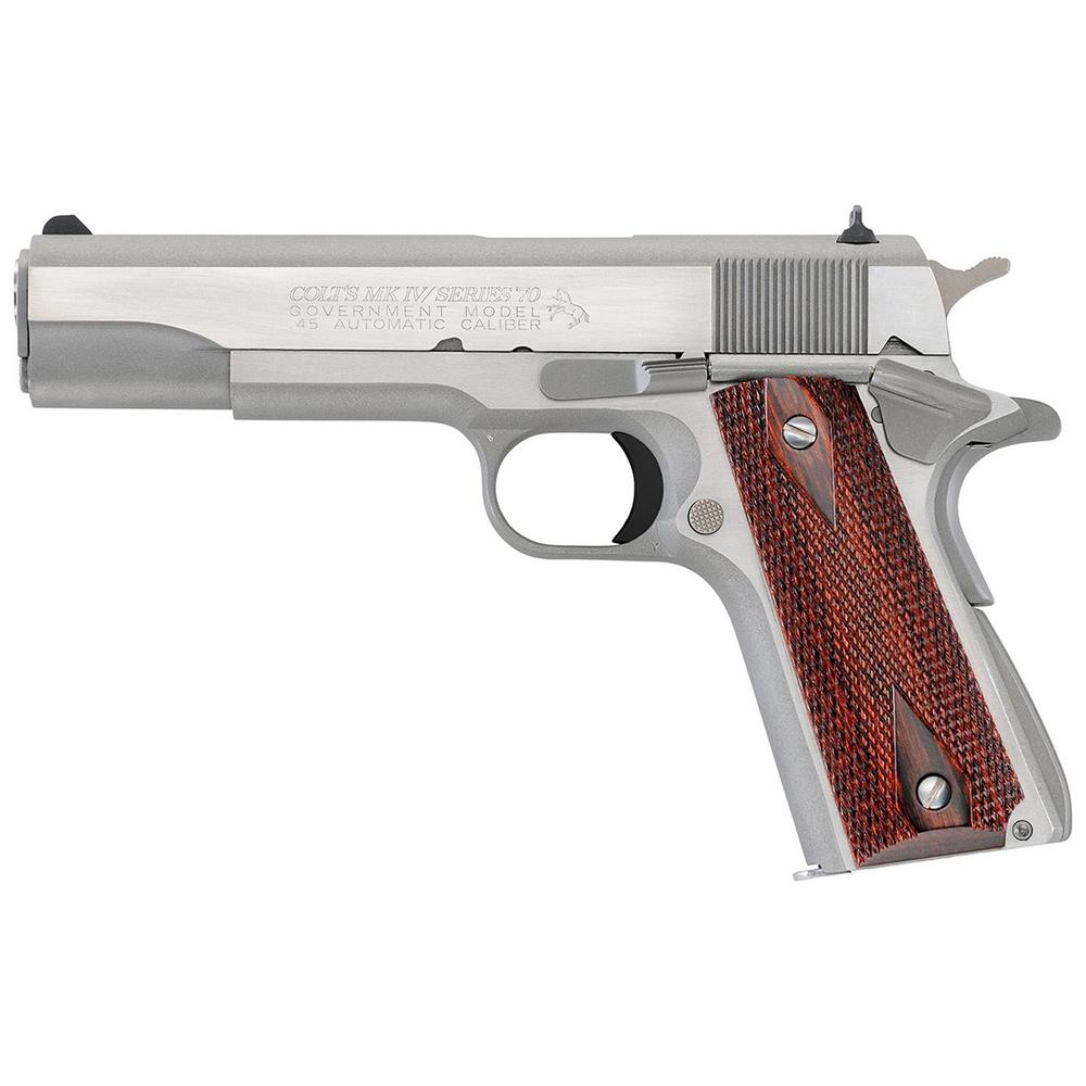 Colt 1911 Gov't Handgun .45 ACP 8rd Magazine 5" Barrel Brushed Stainless with Wood Grips